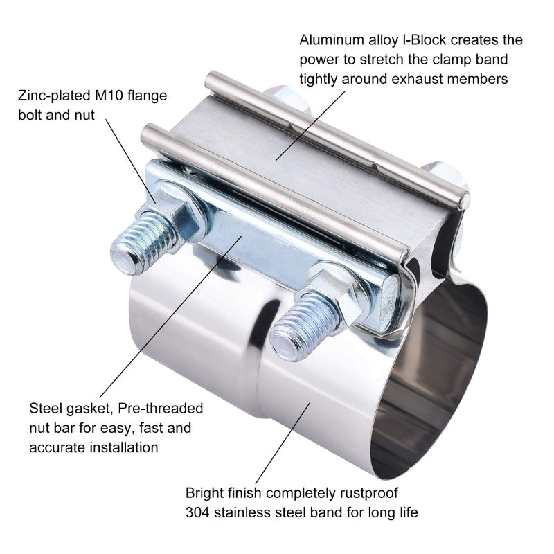 ESPEEDER ZFBB2.5" Lap Joint Band Clamp Exhaust Clamps Pipe Repair Parts Stainless Steel - Image 3